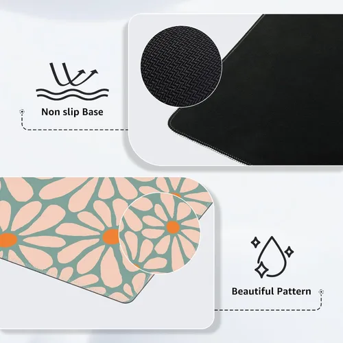 Miniatura 4 de iCasso Alfombrilla de escritorio, XXL Alfombrilla grande para mouse, con base antideslizante y bordes cosidos, para trabajo y juegos (floral verde)