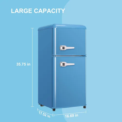 Miniatura 7 de Cucina Magica Mini Refrigerador para Dormitorio, Mini Refrigerador de 3.2 pies cúbicos, Refrigerador retro con puertas dobles ajustables