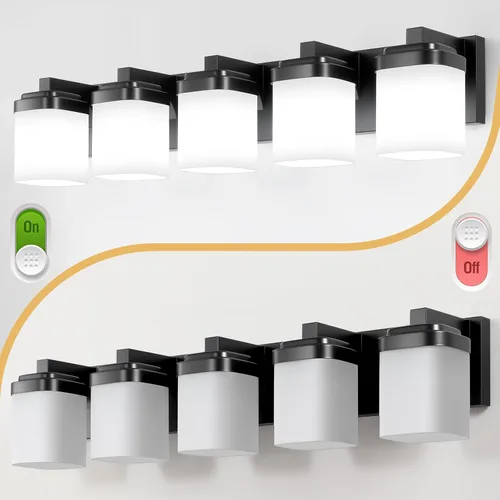 Miniatura 5 de Luces de tocador, lámparas de baño con pantalla de vidrio cuadrada blanca lechosa, luz moderna sobre espejo, accesorios de iluminación de baño