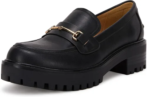 VETASTE Mocasines clásicos de tacón grueso con plataforma y suela de lengüeta para mujer, con puntera redonda, zapatos Oxford con cadena de metal