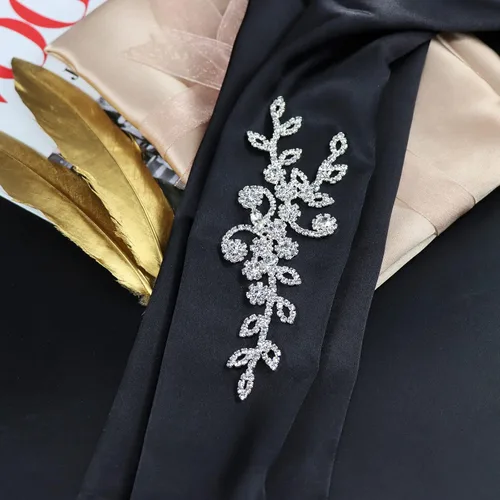 Miniatura 5 de Jerler Apliques de diamantes de imitación, elegante cinturón de diamantes de imitación de cristal plateado que cose en el cinturón nupcial