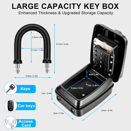 Miniatura 6 de HOMELYLIFE Caja de bloqueo de llave para exterior, caja de seguridad impermeable para montaje en pared con combinación reiniciable de 12 dígitos