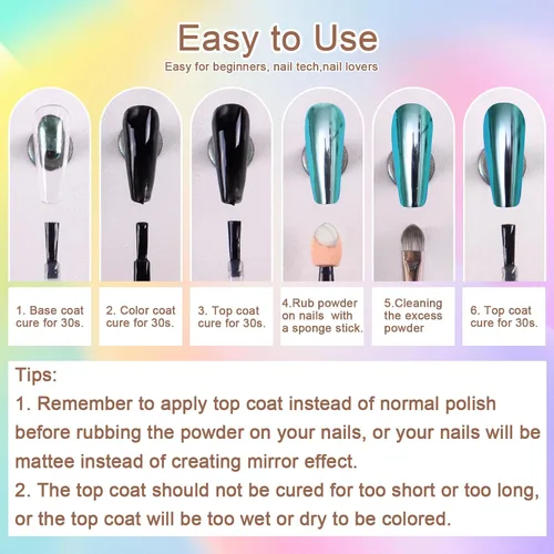 Miniatura 8 de Laza Polvo de uñas cromadas de sirena, uñas esmaltadas en forma de dona, pigmento metálico con efecto de espejo, polvo iridiscente de perlas
