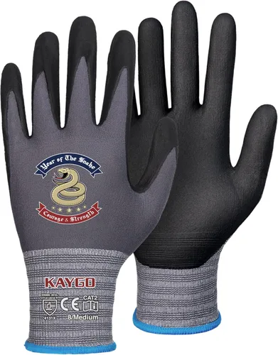 Miniatura 52 de KAYGO Guantes de Trabajo de Seguridad con Revestimiento de Nitrilo MicroFoam, 3 Pares KG18NB, Guante de Punto Sin Costuras de Nylon con Dedos Gris