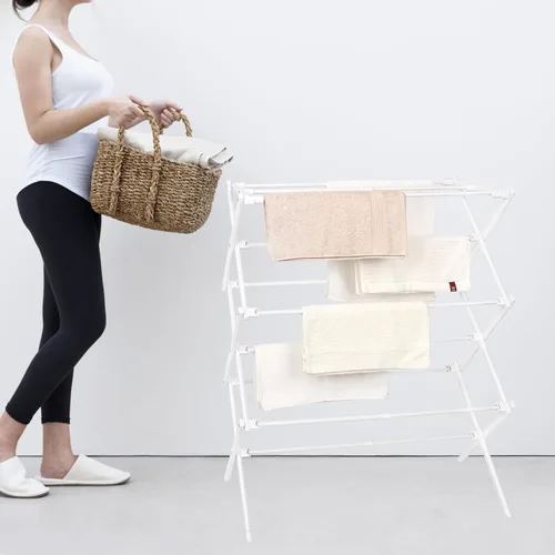 Miniatura 6 de ZOES HOMEWARE Tendedero de secado de ropa mejorado 2024 Estante de secado plegable para ropa Secadores portátiles plegables pequeños para Blanco