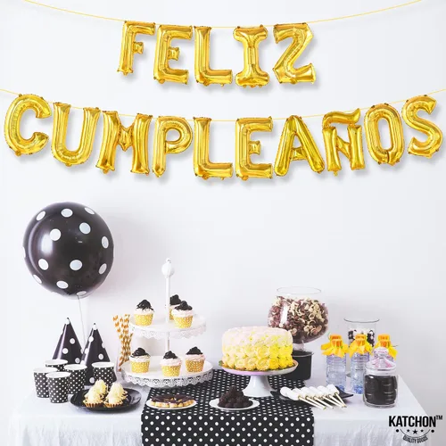 Miniatura 7 de KatchOn Cartel de globos dorados de cumpleaños – Decoración española de cumpleaños de 16 pulgadas