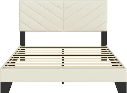 Miniatura 9 de IOILORI Base de cama de tamaño matrimonial con cabecera tapizada, listones de madera resistentes, silencioso, no requiere resortes, fácil de montar