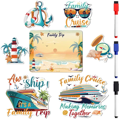 Miniatura 10 de Decoraciones magnéticas para puerta de crucero, 12 piezas de imanes náuticos tropicales familiares para crucero, divertidos letreros magnéticos