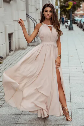 Miniatura 2 de YMSHA Vestidos de dama de honor con hendidura para mujer, vestido formal plisado largo de gasa YMS160
