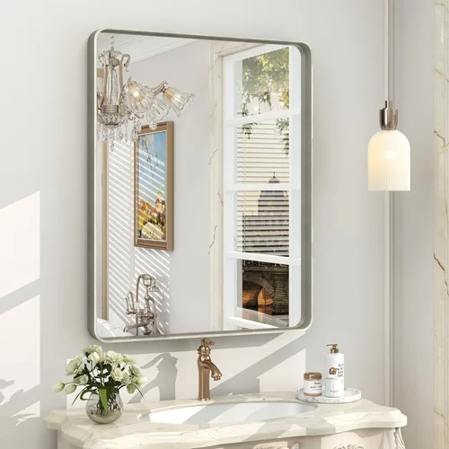 Miniatura 52 de Paquete de 2 espejos de baño con marco de metal negro de 22 x 30 pulgadas, espejo rectangular redondeado negro mate, antioxidante, se cuelga