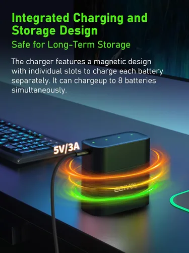 Miniatura 6 de Paquete de 4 baterías AA recargables con cargador integrado de 3000 mWh 1.5 V de larga duración, carga rápida independiente, a prueba de fugas