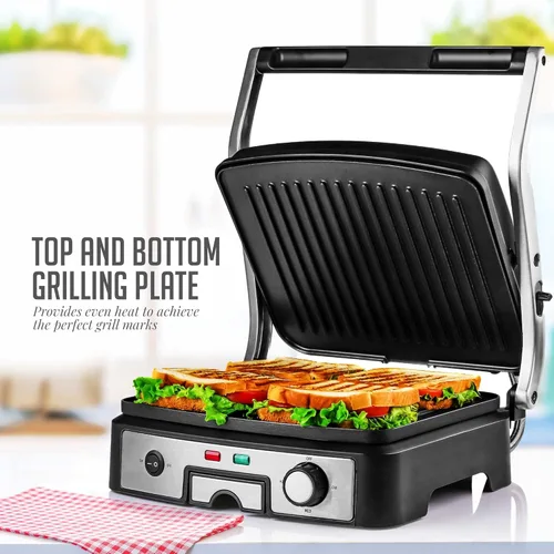 Miniatura 5 de OVENTE Sandwichera eléctrica Panini Press, parrilla interior de 1500 W con placas revestidas antiadherentes, control de temperatura y bandeja