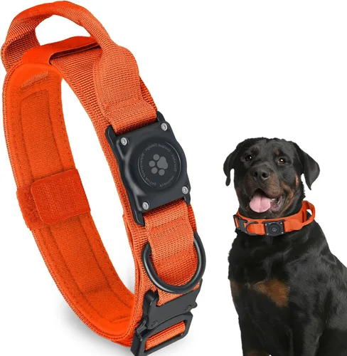Miniatura 12 de Collar táctico para perro con AirTag, 100% impermeable, collares para perro Apple Air Tag integrados con soporte rígido de PC para AirTag, collar