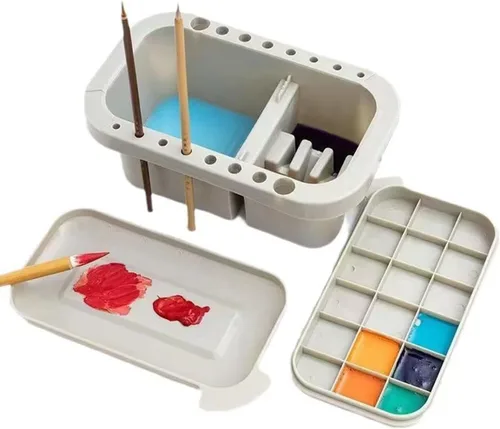 Limpiador de pinceles de pintura multifunción, soporte para lavadora y organizadores con paleta para acrílico, acuarela y pinturas a base de agua,