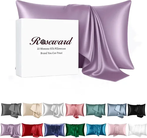 Funda de almohada de seda morada para cabello y piel fabricada en EE. UU., fundas de almohada de seda pura de 22 mommes Queen con cremallera, grado