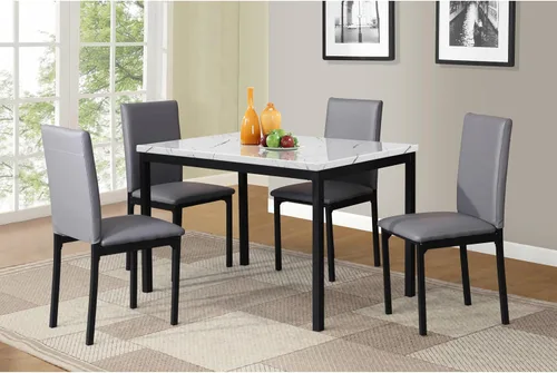 Miniatura 8 de Roundhill Furniture Juego de comedor de metal Citico de 5 piezas con tapa de mármol sintético laminado, color negro