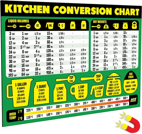 Miniatura 11 de Imán de tabla de conversión de medidas de cocina, extra grande, fácil de leer, decoración magnética de cocina - Herramienta de medición de recetas