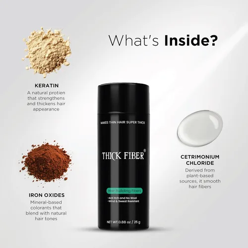 Miniatura 5 de THICK FIBER Fibras de construcción capilar para adelgazar el cabello y manchas calvas (negro, paquete de 2) – Botella de 0.88 oz – Oculta la pérdida