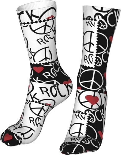 Calcetines abstractos de Hard Rock con signo de paz, negro y blanco, para mujer y hombre, calcetines casuales para deportes al aire libre