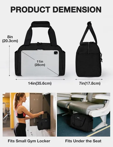 Miniatura 2 de Noozion Bolsa de gimnasio pequeña de 14 pulgadas para mujeres y hombres, mini bolsa de lona ligera con múltiples bolsillos, bolsa deportiva