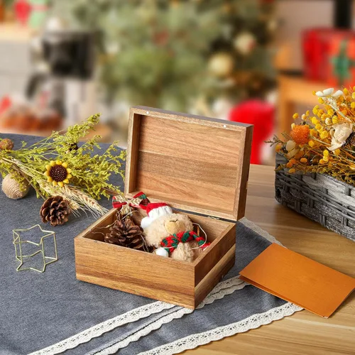 Miniatura 2 de DRASTAR Caja de Recuerdos, Caja de Memoria de Madera de Acacia con Tapas con Bisagras, Caja de Joyería de Madera, Caja de Almacenamiento Pequeña