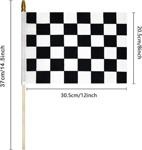 Miniatura 3 de Paquete de 12 banderas de carreras a cuadros en blanco y negro de 8 x 12 pulgadas en palo, mini bandera de mano con parte superior de lanza segura