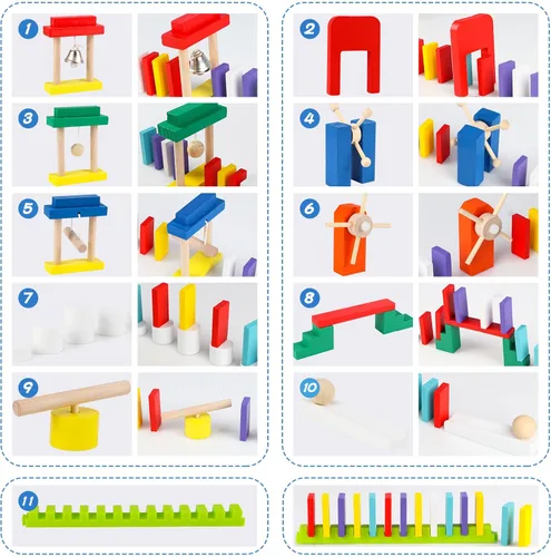 Miniatura 3 de Juego de 1000 piezas de dominó para niños con 11 bloques adicionales, bloques de construcción de madera, 10 colores, juegos de fichas de dominó