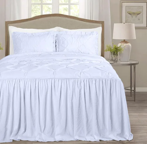 Miniatura 12 de Chezmoi Collection Aria - Juego de colcha plisada de 3 piezas con falda con volantes – French Country Chic Farmhouse – Matrimonial, color azul Azul