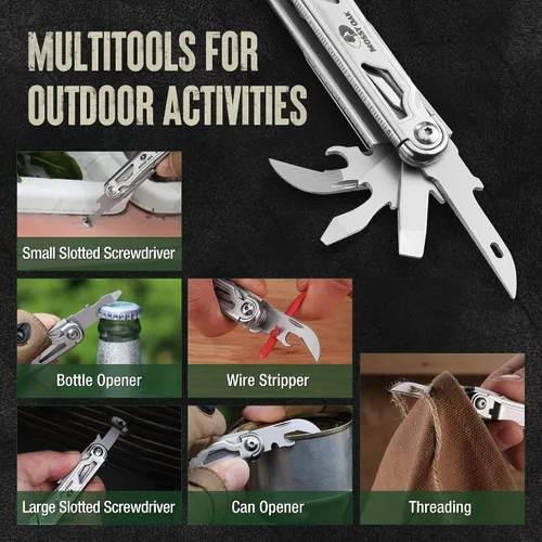 Miniatura 5 de Mossy Oak - Cuchillo multiherramienta plegable de bolsillo 12 en 1 con funda, cuchillo multiherramienta de acero inoxidable con clip, herramientas