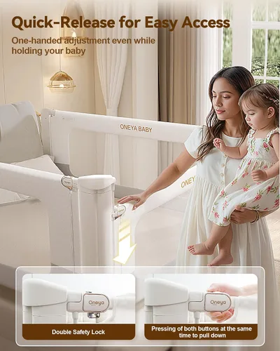 Miniatura 5 de Barandilla de cama para niños pequeños, protector de riel de cama de bebé grueso y reforzado para cama individual con bloqueo doble para niños