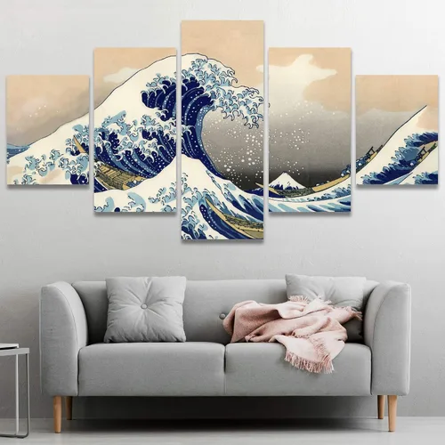SIGNWIN Hokusai - Lienzo grande para pared, diseño de la gran ola de Kanagawa, ilustraciones abstractas, impresionismo, moderno, panorámico,