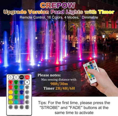 Miniatura 2 de Luces RGB para estanque con temporizador, LED sumergibles bajo el agua, coloridos focos de paisaje, 98 pies, control remoto, IP68, luces de fuente