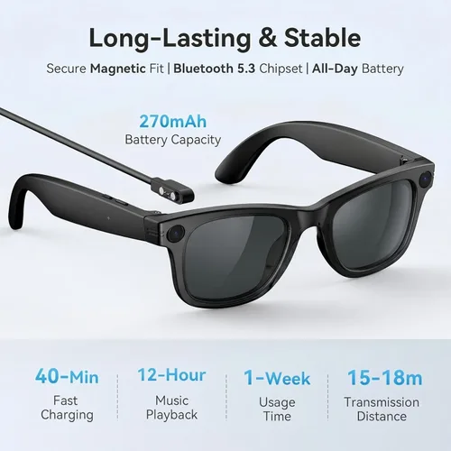 Miniatura 8 de AI Smart Glasses with Camera and Bluetooth,8MP 2K HD Camera Glasses,AI Voice Control,AI Photo Recognition and Translation,Smart Anti-Blue Light