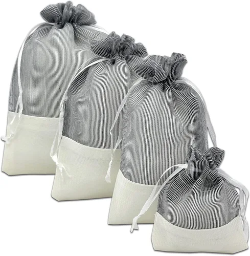 Miniatura 3 de TheDisplayGuys For Your Modern Living Paquete de 24 bolsas de regalo de lino y organza negra con cordones (XS 3 x 4), recuerdos de fiesta, muestras