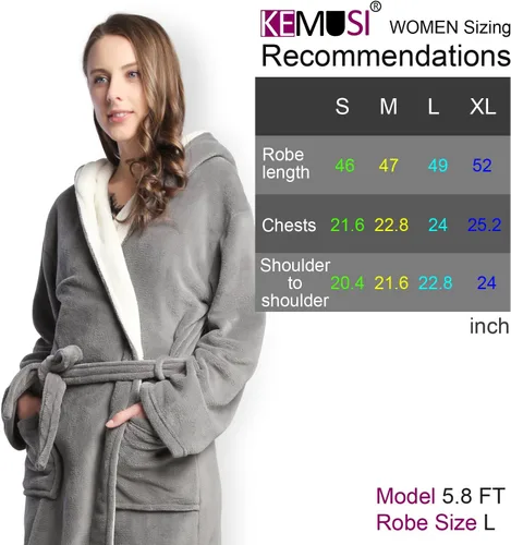 Miniatura 3 de Bata de baño tipo kimono largo con capucha para mujer, diseño de espiga, cómodo camisón cálido de longitud completa