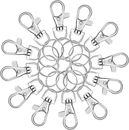 Miniatura 3 de SANNIX 60 llaveros con clip para llavero, cierres giratorios, ganchos a presión con llaveros divididos, ganchos para colgar manualidades, Plata