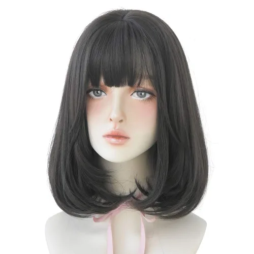 Miniatura 8 de Peluca de Cabello Largo Negro Liso con Flequillo Sintética de Alta Densidad Peluca de Cabello Largo para Mujeres (negro)