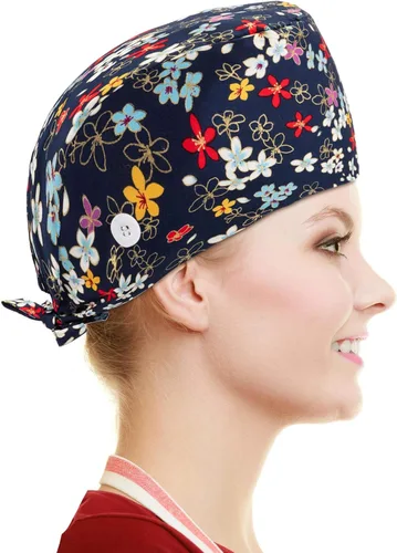 Miniatura 5 de Paquete de 8 gorros de trabajo en forma de calabaza con botones banda para el sudor sombreros ajustables con lazo trasero sombreros impresos