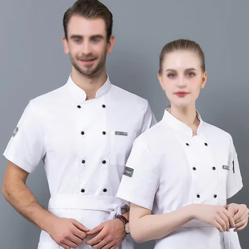 Miniatura 2 de Chaqueta de chef unisex con doble botonadura, ligera, de manga corta, para servicio de cocina, uniforme de trabajo