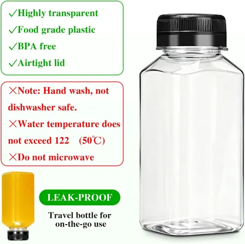 Miniatura 3 de Botellas de Jugo – Botellas de 8 onzas con tapas, 12 piezas Recipientes de Plástico para Jugo con Tapas, Recipientes de Bebidas Reutilizables