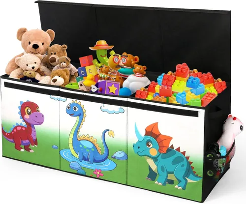 Caja de juguetes extragrande con tapa, baúl plegable para juguetes para niños y niñas, organizador de almacenamiento de juguetes con divisores, caja