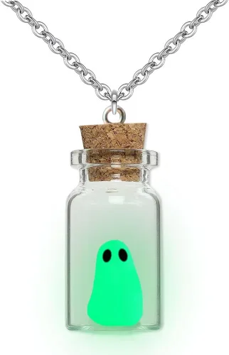 Collar con colgante de fantasma en una botella, collar de fantasma que brilla en la oscuridad, collar de fantasma, joyería de Halloween para mujeres