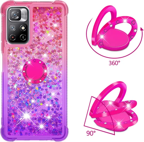 Miniatura 2 de CCSmall Funda transparente con purpurina para Xiaomi Redmi Note 11 4G con soporte de diamante, gradiente líquido que fluye arena movediza Bling
