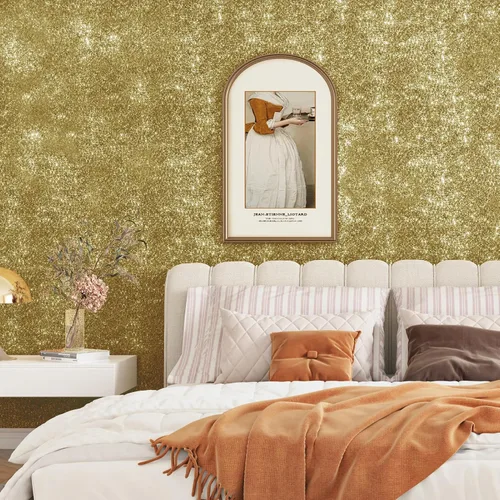Miniatura 5 de Papel adhesivo con purpurina dorada para paredes, papel tapiz autoadhesivo con purpurina brillante, papel tapiz decorativo dorado para dormitorio