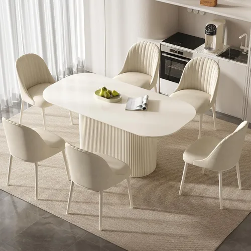 Miniatura 24 de Mesa de comedor ovalada de 63 pulgadas para 2-6 personas, mesa de cocina negra moderna, mesa de comedor rectangular de lujo, mesa de comedor