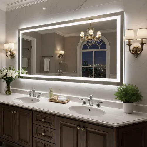 Miniatura 24 de Espejo de baño LED de 24 x 32 pulgadas con luces, espejo de tocador de baño con marco negro con luz frontal + retroiluminación para pared, vidrio
