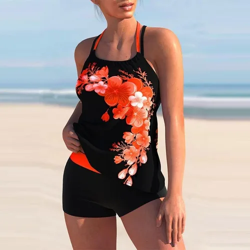 Miniatura 2 de Traje de baño tankini con estampado de lunares para mujer, traje de baño de dos piezas, ajuste holgado, traje de baño atlético sin espalda