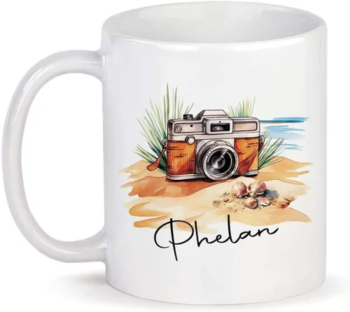 Miniatura 8 de Taza personalizada con texto en inglés "Me gusta destellar", taza de té de cerámica con cámara colorida personalizada con nombre, tazas de café