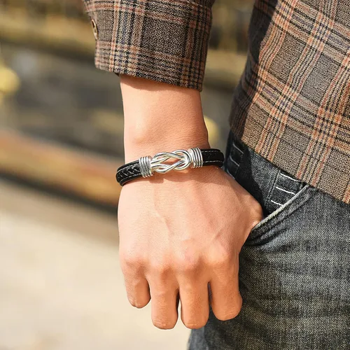 Miniatura 6 de Coolvy Pulsera con texto en inglés "To My Man Straighten Your Crown" para marido, novio, pulseras de cuero trenzado para hombre, San Valentín