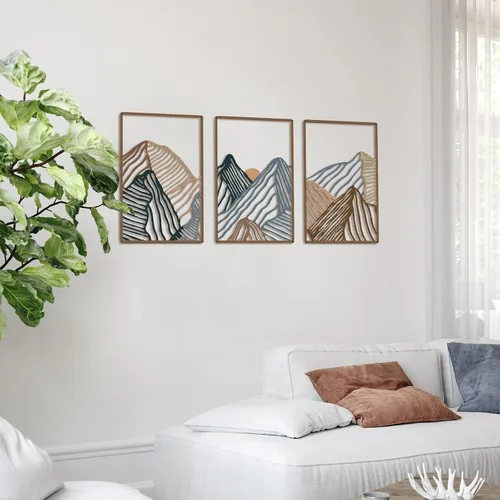 Miniatura 6 de Peryiter 3 piezas de arte de pared de metal, decoración de paisaje de montaña, decoración para colgar en la pared para sala de estar, abstracto